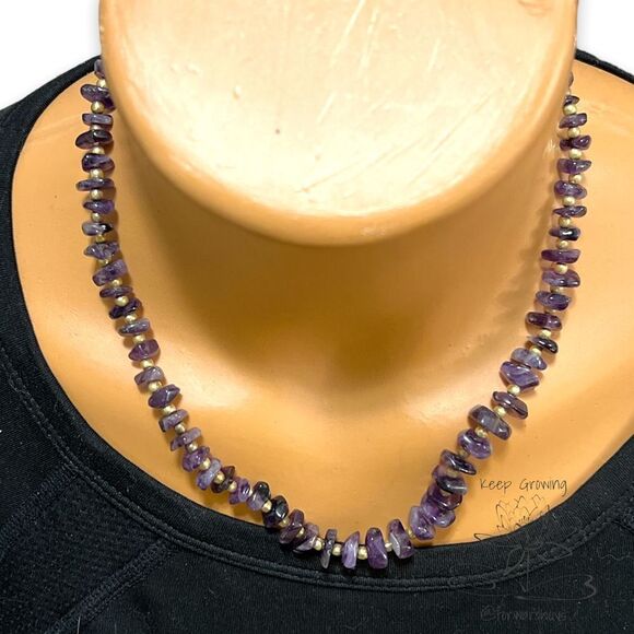 Vintage Hand Made Natural Polished Amethyst Gem Stones 16" Necklace - Picture 5 of 9